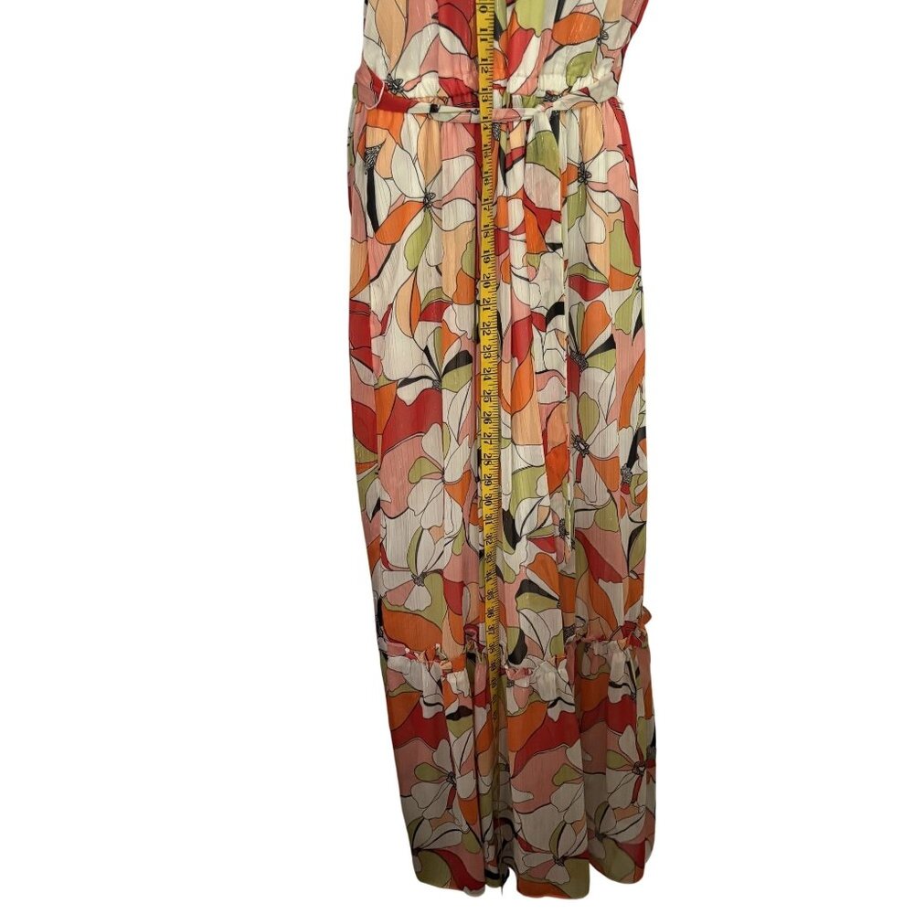 BCBGeneration Ruffled Floral Print Maxi Dress Size 12 Multicolor Halter Neck - Picture 10 of 15